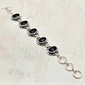 S925 Silver Plated Natural Amethyst Ethnic Bracelet AJB1